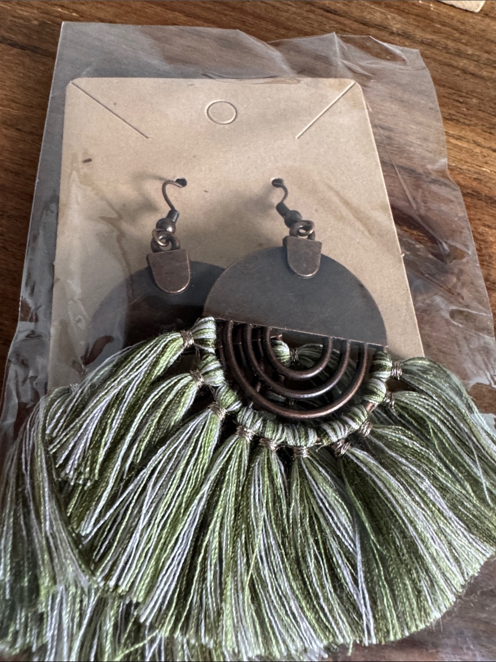 Boho Fringe Drop Earrings - Olive Green